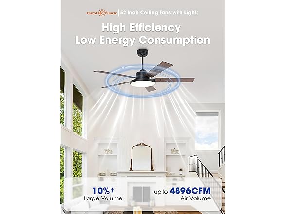 Parrot Uncle Black Ceiling Fan with Light & Remote