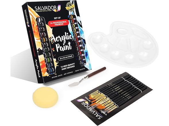 SALVADOR 40 Piece Acrylic Paint Kit, 24 Tubes