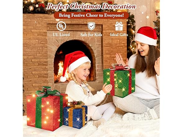 Brightever Set of 3 Christmas Lighted Gift Boxes