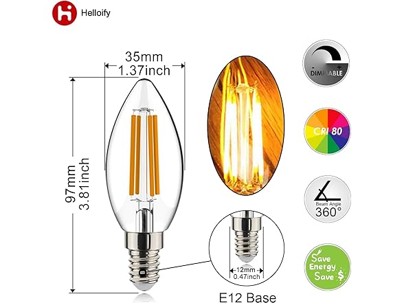 helloify B11 Dimmable Vintage LED Edison Candelabra Bulb