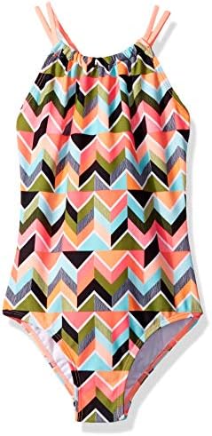 Kanu Surf Girls' Jasmine Beach Sport Halter One Piece Swimsuit, Ruby Multi Chevron, 8