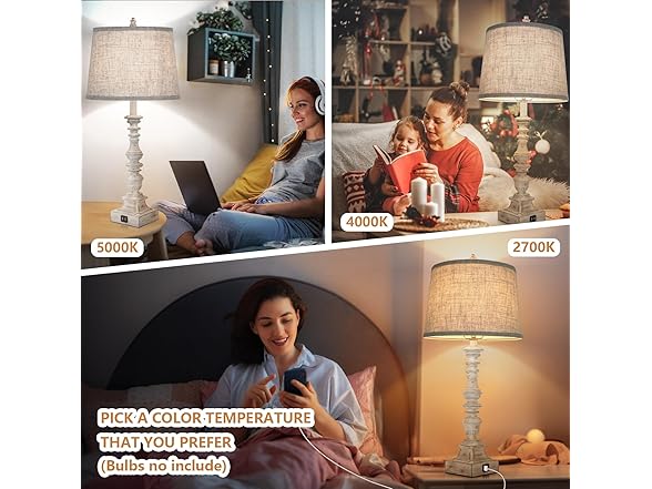 GoBright Tall Rustic Bedside Lamps