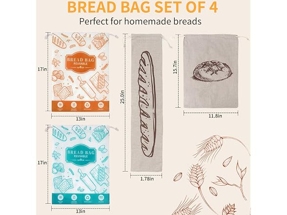 4-Pack Bread Bags for Homemade Bread