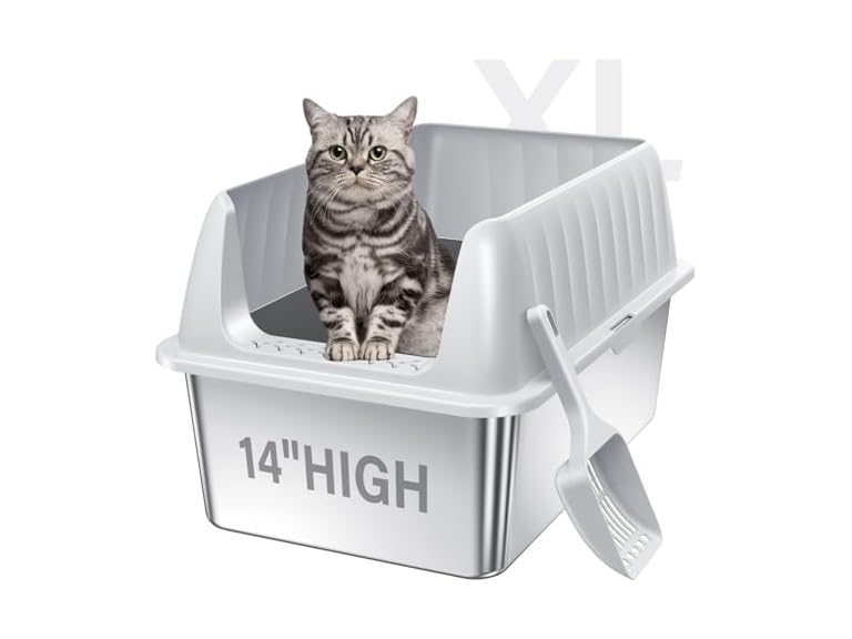 Jecoo STLT8IN 23.6"x16"x14" Cat Litter Box Stainless Steel