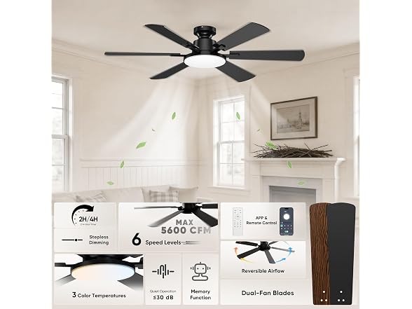 Eterfun 52in Ceiling Fan with Light & Remote