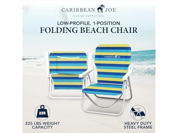 CARIBBEAN JOE Beach Chair, 1 Position (Bold Stripe)