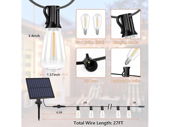 Bosceos 27FT ST38 Solar String Lights