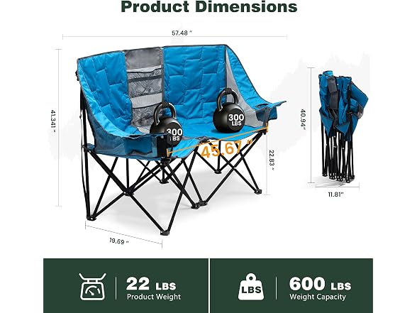 SUNNYFEEL Blue Loveseat Camping Chair