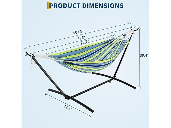 Double Hammock Steel Stand 450lb Rainbow