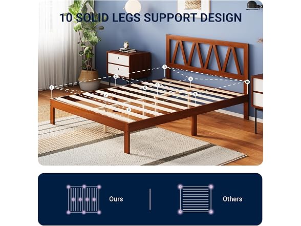 Avenco Solid Wood Platform Bed Frame with Headboard 12 in Full