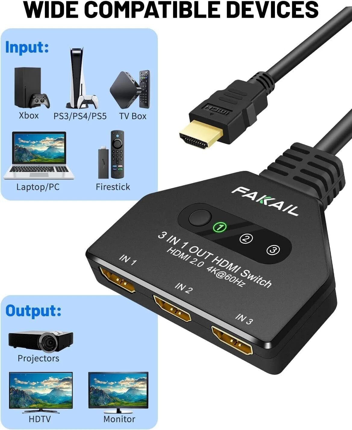 4K HDMI Switch 3 in 1 Out 3 Port HDMI - Gallery 12
