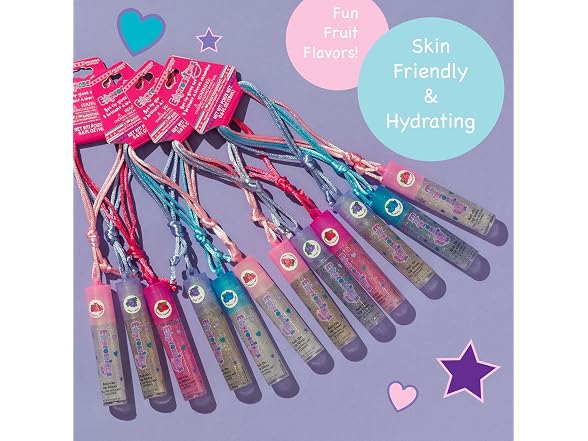 12pc Fruit Flavored Lip Gloss Necklace Set -