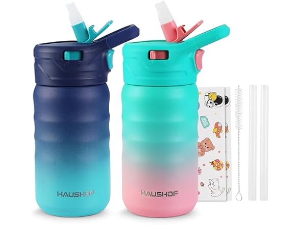 HAUSHOF Kids Water Bottle 2-Pack 12 oz