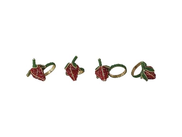 Creative Co-Op 4-Piece Glass Beaded Strawberry Napkin Rings