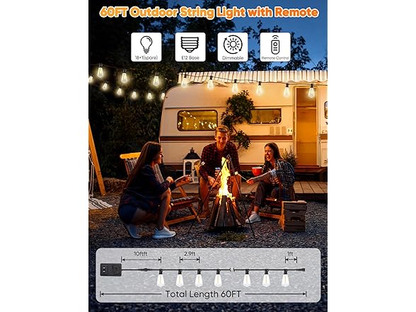 Brightever LED Outdoor String Lights with Remote