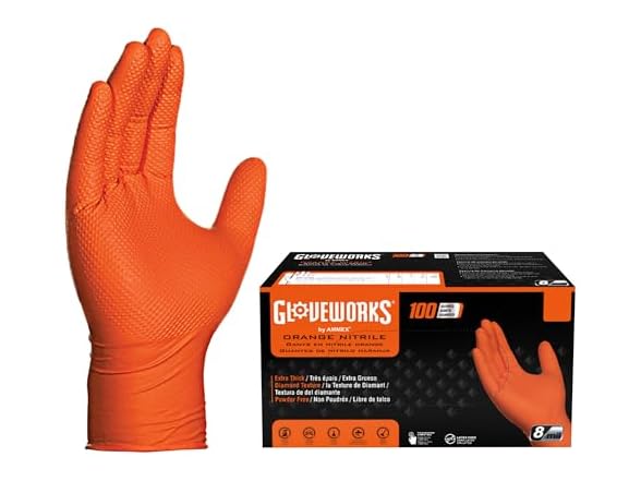 GLOVEWORKS 8 Mil Orange Nitrile Industrial Gloves