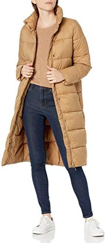 Amazon Essentials Women's Lightweight Full-Zip Water-Resistant Long Cocoon Puffer Winter Coat, Camel, Small