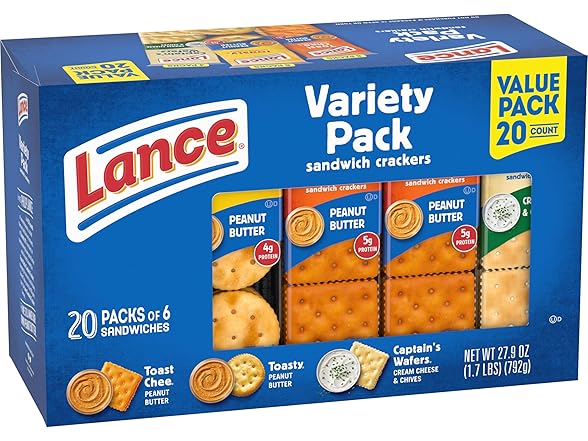20PK Lance Sandwich Crackers, Variety Pack, 3 Flavors