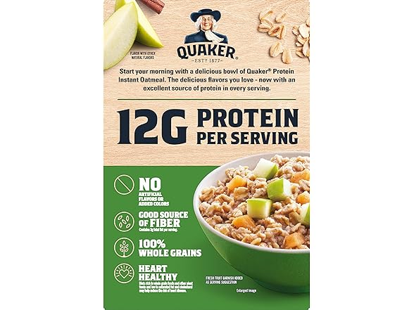 6PK Quaker Protein Instant Oatmeal, Apple Cinnamon
