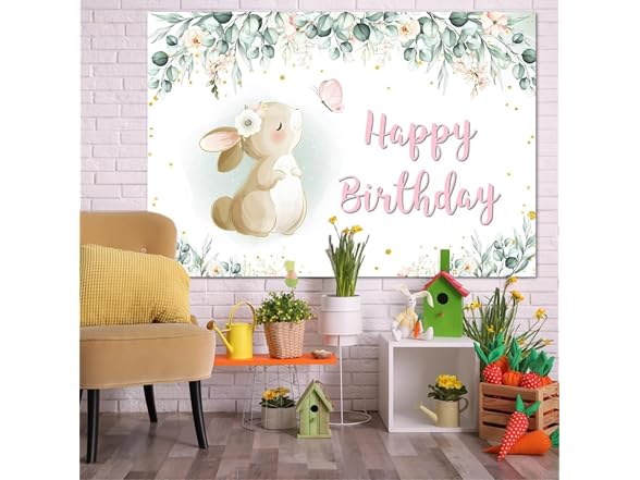 AIBIIN 7x5ft Easter Bunny Birthday Banner, Rabbit - Gallery 2