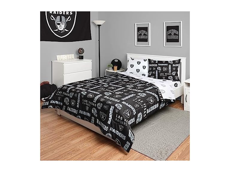 FOCO Las Vegas Raiders NFL Team Color Bed In a Bag Comforter Bedding 5 Piece Full Set