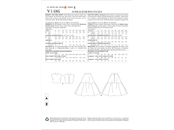 Vogue Patterns V1486 Misses' Crop Top &
