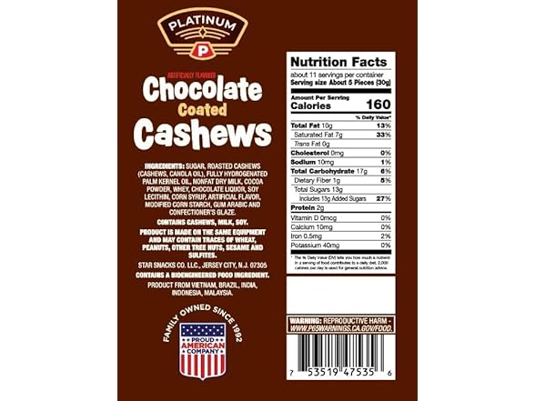 Platinum - Chocolate Coated Cashews, 12-oz.