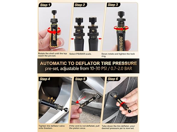 4 Pcs Tire Deflator Valve Kit, 10-30 PSI