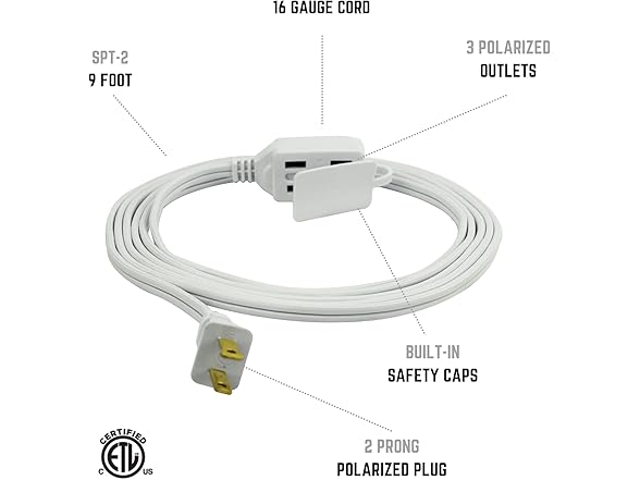 Clear Power 3 Outlet Indoor Extension Cord (2-Pack) 16/2 SPT-2