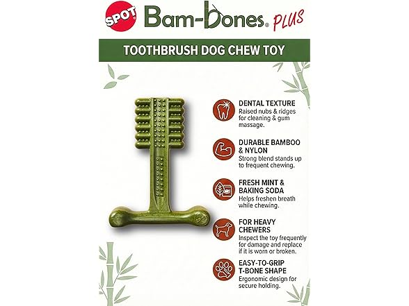 SPOT Bam-Bones Plus Toothbrush Dog Chew Toy