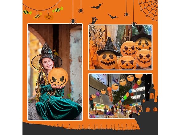 12 Count Halloween Jack-O-Lantern Paper Lanterns