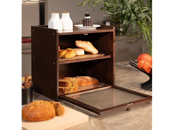 Wood Bread Box for Kitchen Countertop