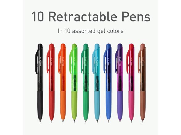 Pentonic G-RT Retractable Gel Pens, 10 Colors
