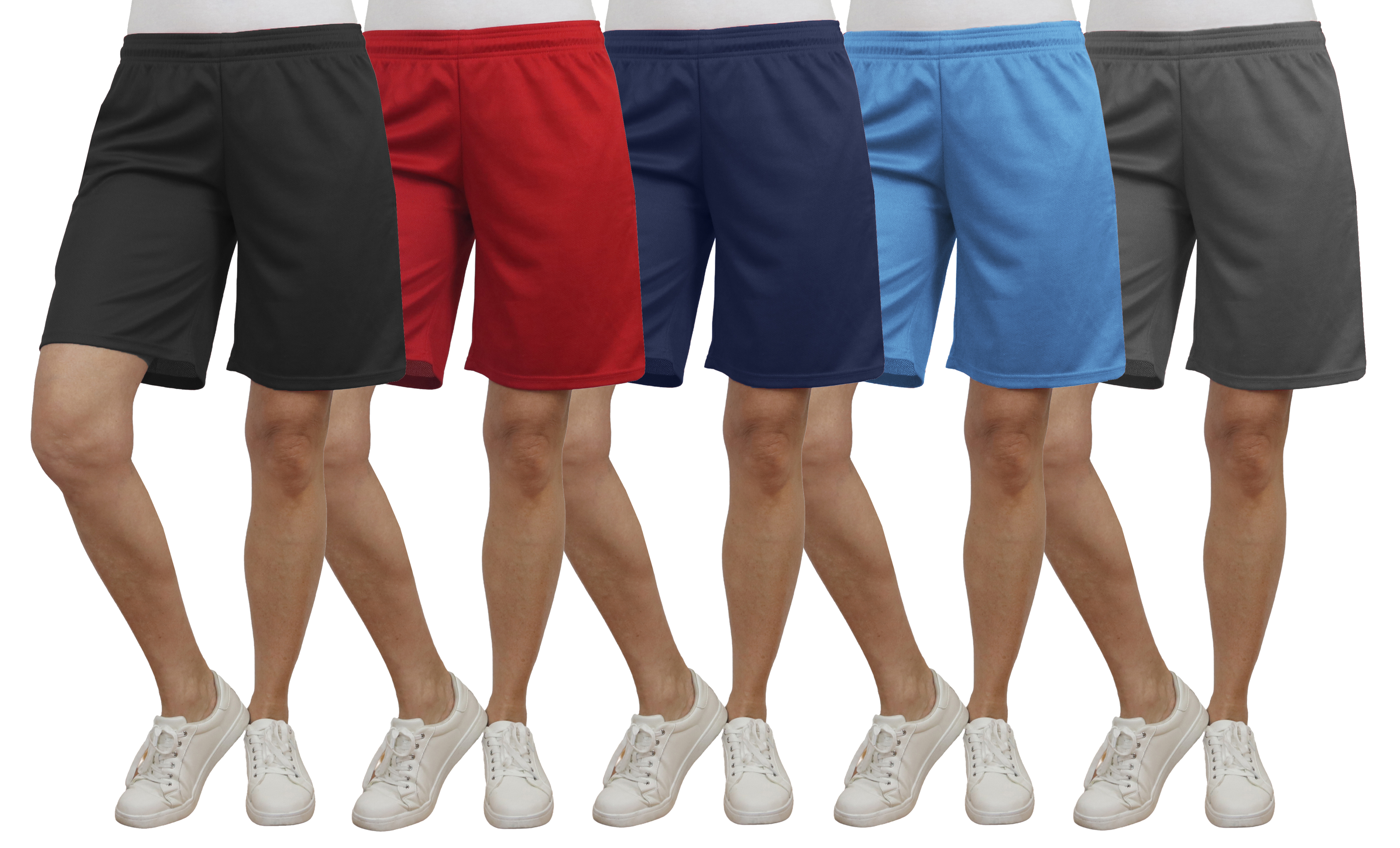 5Pk Womens Active Classic Mesh Shorts - Gallery 6