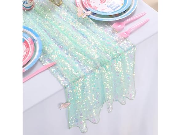QueenDream Green Sequin Table Runner, 25x120 Inches