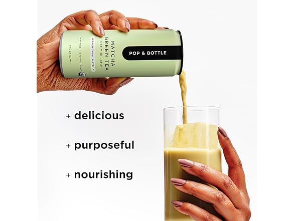 12PK Pop & Bottle, Oat Milk Lattes - Matcha Green Tea