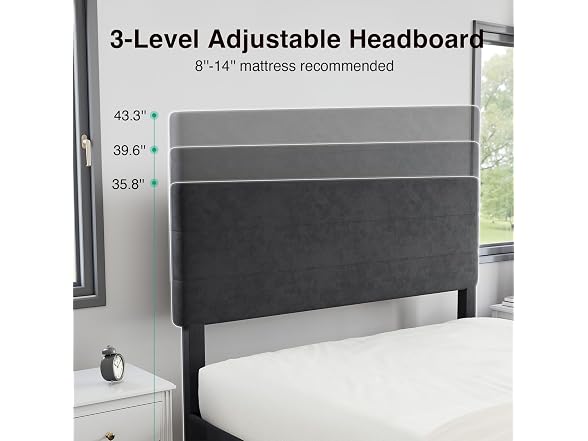 Novilla King Bed Frame and Headboard, King Bed Frame, Velvet
