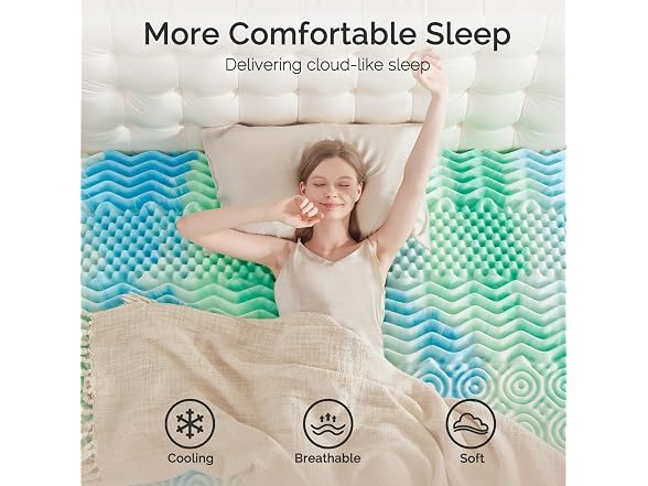 SOOSLEEPY 2 Inch 7-Zone Memory Foam Mattress Topper