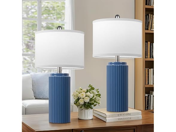 TOBUSA 23.5" Blue Ceramic Table Lamps Set of 2