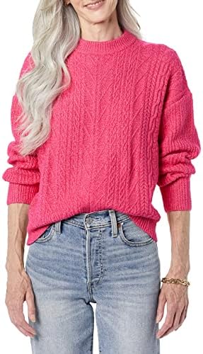 Amazon Essentials Women's Cable Knit Sweater, Soft-Touch Modern Crewneck, Hot Pink, Medium, Plus Size Available