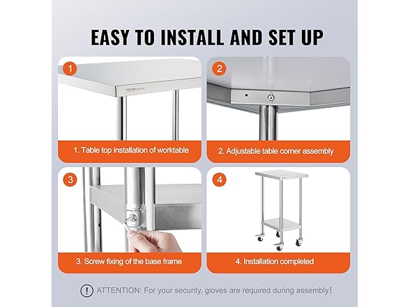 VEVOR Stainless Steel Work Table 24 x 18 x 38 Inch