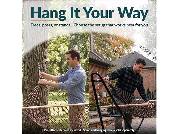 Sunnydaze Double Cotton Rope Hammock for Outside with Spreader Bar, Brown