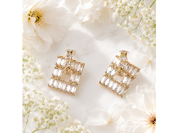 18K Gold Open Frame CZ Stud Earrings