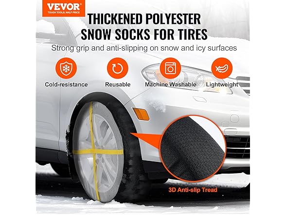 VEVOR Thickened Snow Socks for Tires, Full Coverage