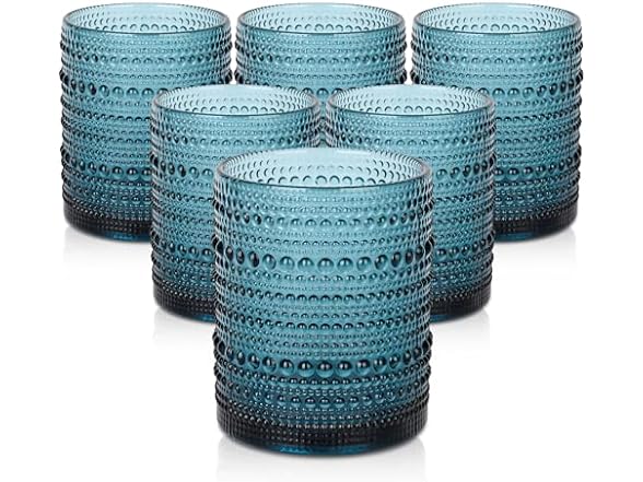 Set of 6 Hobnail Glass Cups with Brush