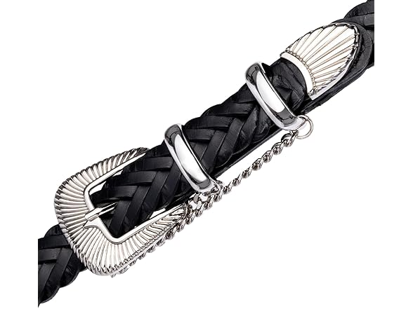 HOLMANSE Women Black Belt Western Buckle