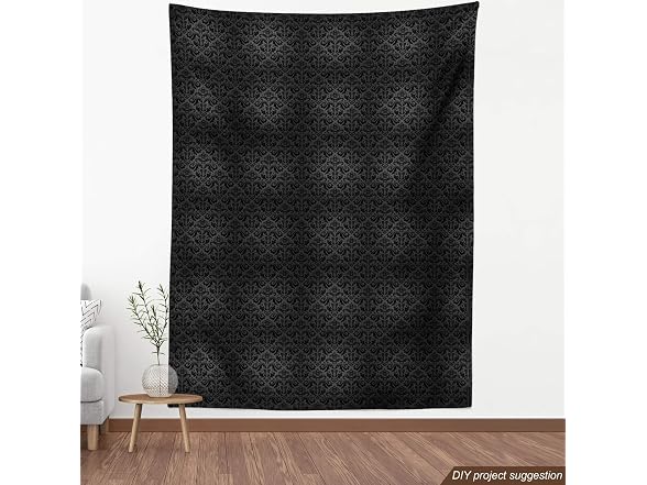 Ambesonne Dark Grey Fabric by The Yard, Black Damask