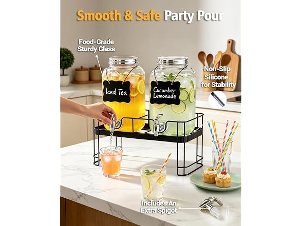 PAROTO 2pk 1-Gal Drink Dispensers w/ LED