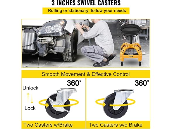 Rolling Garage Stool, 300LBS Capacity 28.7in