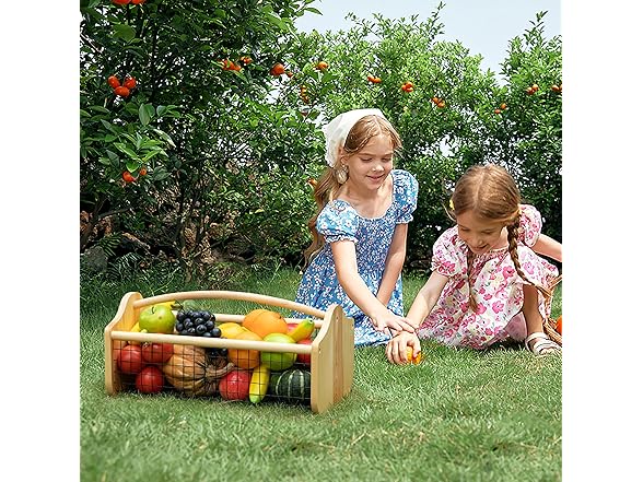 Gardenised Vintage Harvest Basket Pine Wood & Metal Mesh 